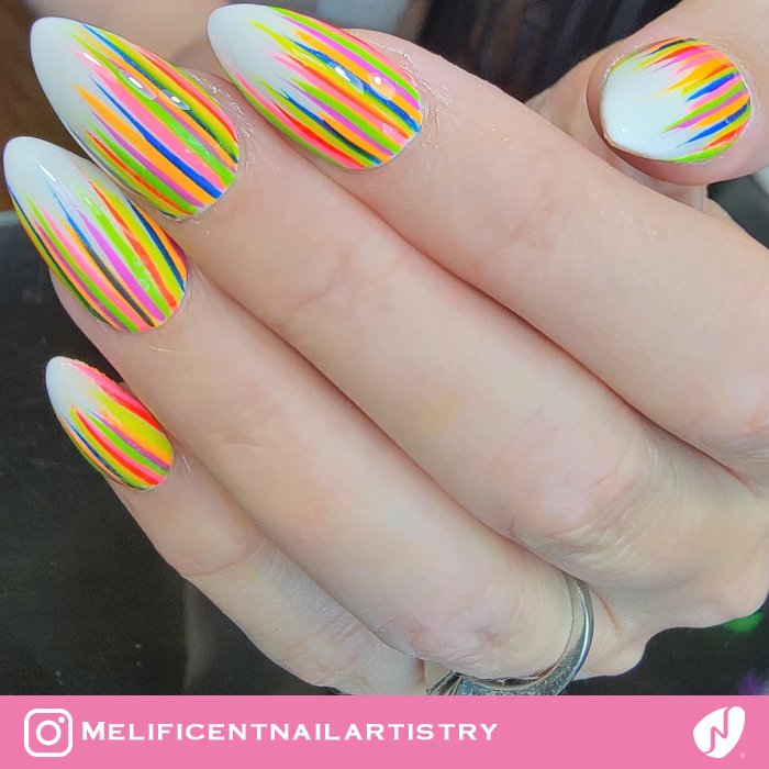 Stripey Different Color Neon Nails